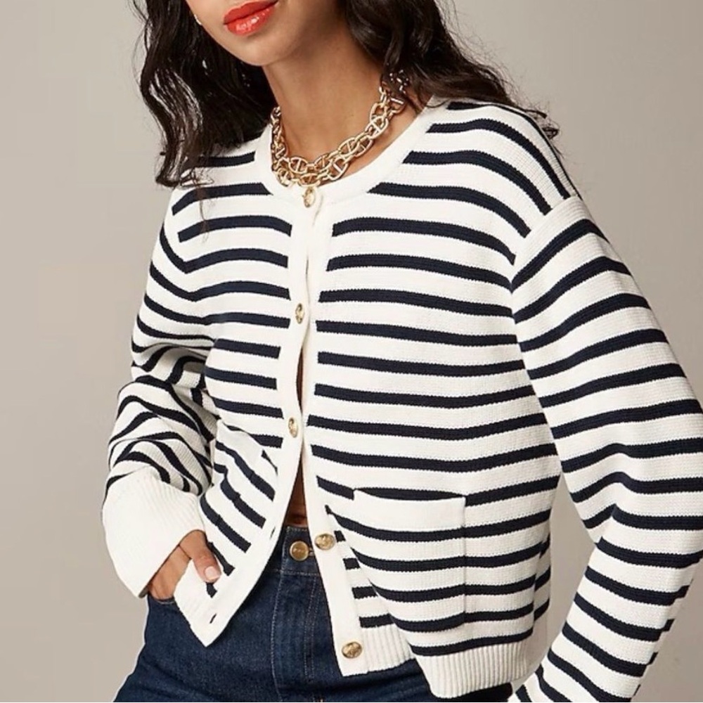 J.Crew Natural/Navy Emilie Sweater Lady Jacket, M - Picture 2 of 5